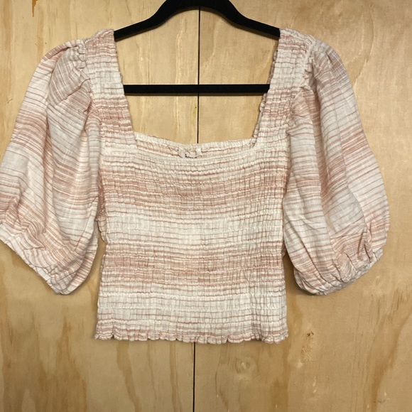 NWT Splendid Kira Smock Cropped Top rouged stripes Size L Color White multi - Picture 2 of 7